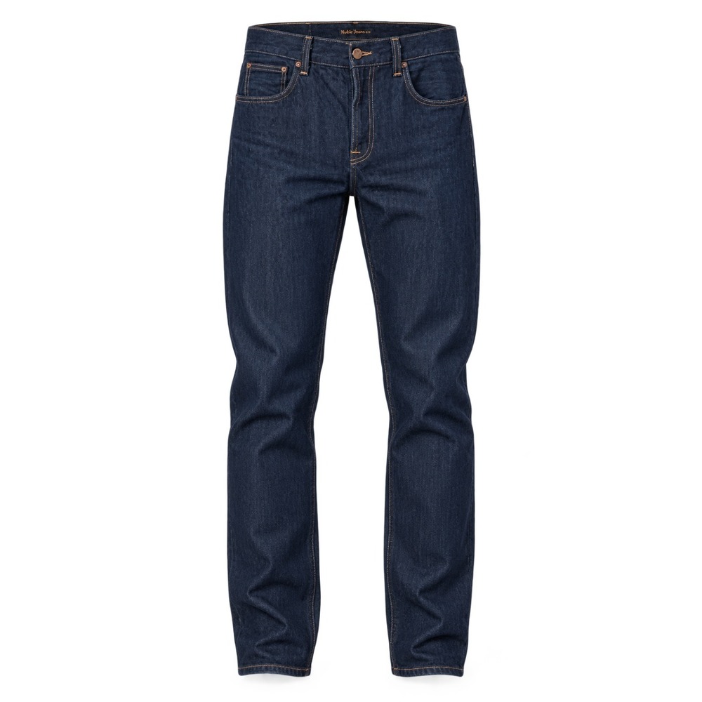 Nudie Jeans Mens 38x32 Indigo Blue Straight Leg Dark Wash Japanese Denim Rigid